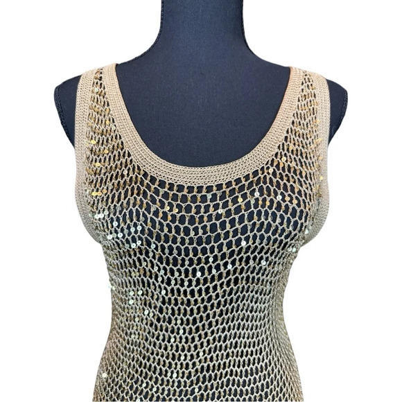 Gold sequin crochet tank top tunic size S/M - Picture 6 of 7